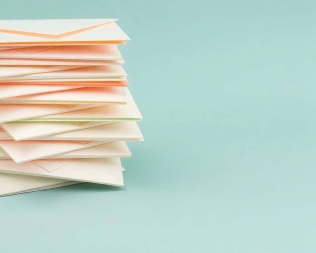 A tall stack of unopened envelopes on a teal background